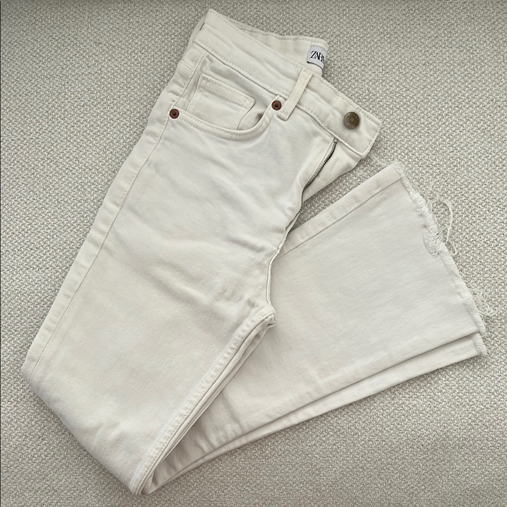 Zara White Cropped Flare Jeans